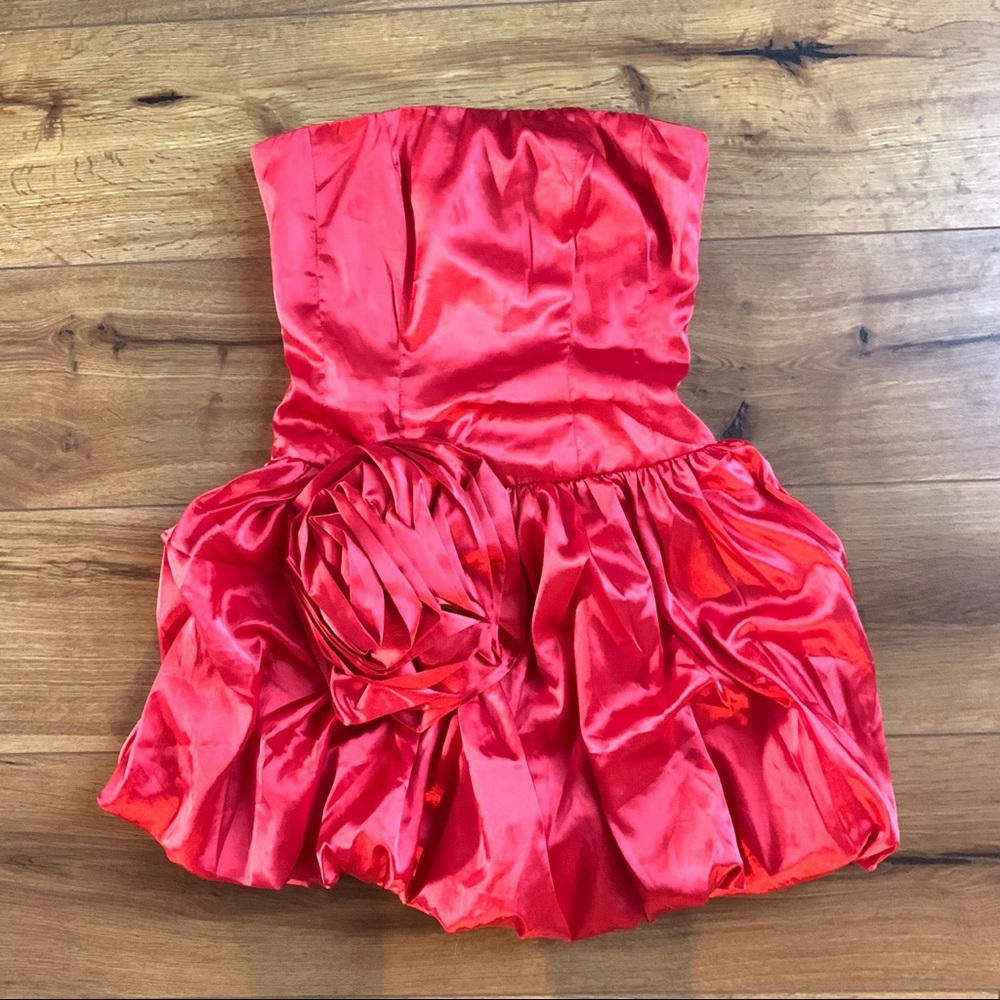 Y2K Gojane Red Strapless Satin Prom Dress Small